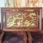 Tranh tứ quý gỗ hương dát vàng 86x145x5cm