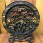 Đĩa tứ linh gỗ mun hoa loại nhỏ 43x37x3cm