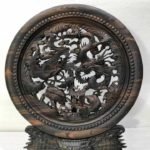 Đĩa tứ linh gỗ mun hoa đục tinh xảo 50x40x3.5cm