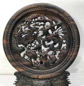 Đĩa tứ linh gỗ mun hoa đục tinh xảo 50x40x3.5cm