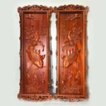 Tranh cá chép Lý Ngư Vọng Nguyệt gỗ hương 110x40cm
