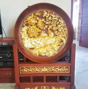 Tranh phù dung công gỗ hương loại to 127x81x50cm