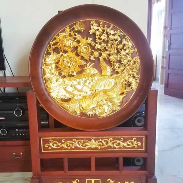 Tranh phù dung công gỗ hương loại to 127x81x50cm